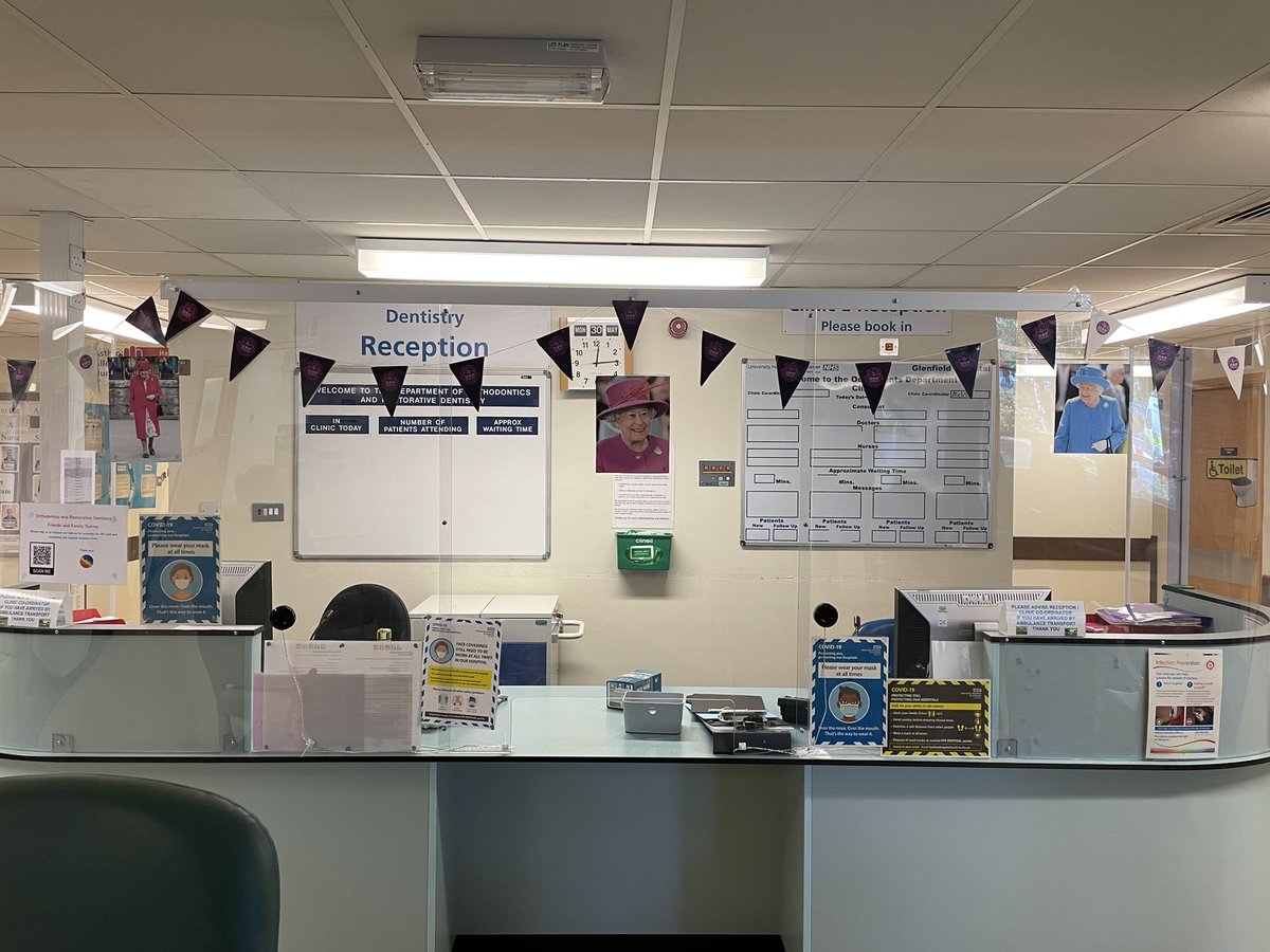 ZoeLineker's tweet photo. Glenfield Outpatients getting ready with decorating for the jubilee. Loving an excuse to get out the bunting!!!! ❤️💙@gallachez @dutton258 @misstickle101 @Reena_Karavadra @DebbieW18622714 https://t.co/mvR0G22vOH