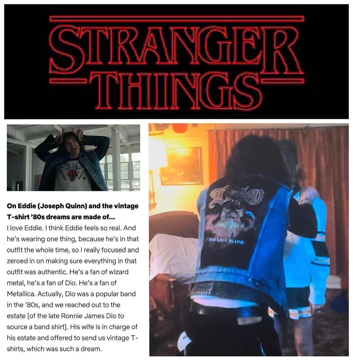 OfficialRJDio's tweet photo. It was great to see this vintage DIO design on the recent episode of @Stranger_Things!  Eddie loves DIO! 🤘🏼 https://t.co/NiH7CUw8Ak