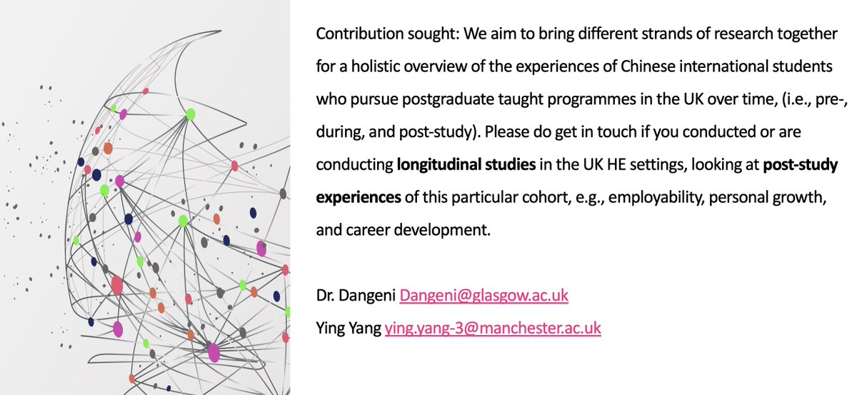 Contributions sought: If you are a researcher conducting (or conducted) longitudinal studies to explore international Chinese students’ post-study experiences in the UK master's programmes, please contact us.