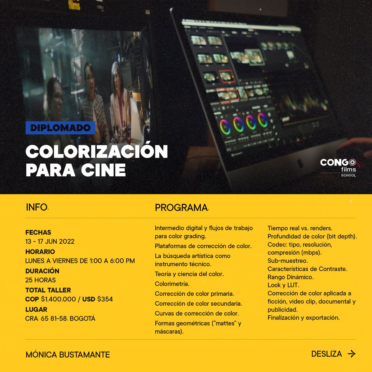 congofilms's tweet photo. Mónica Bustamente a ha trabajado como colorista en diversos proyectos para FoxTelecolombia, Caracol y el Centro Ático de la U. Javeriana. Ven a aprender con ella del 13 al 17 de junio en CFS! https://t.co/NjaSyjDIsn