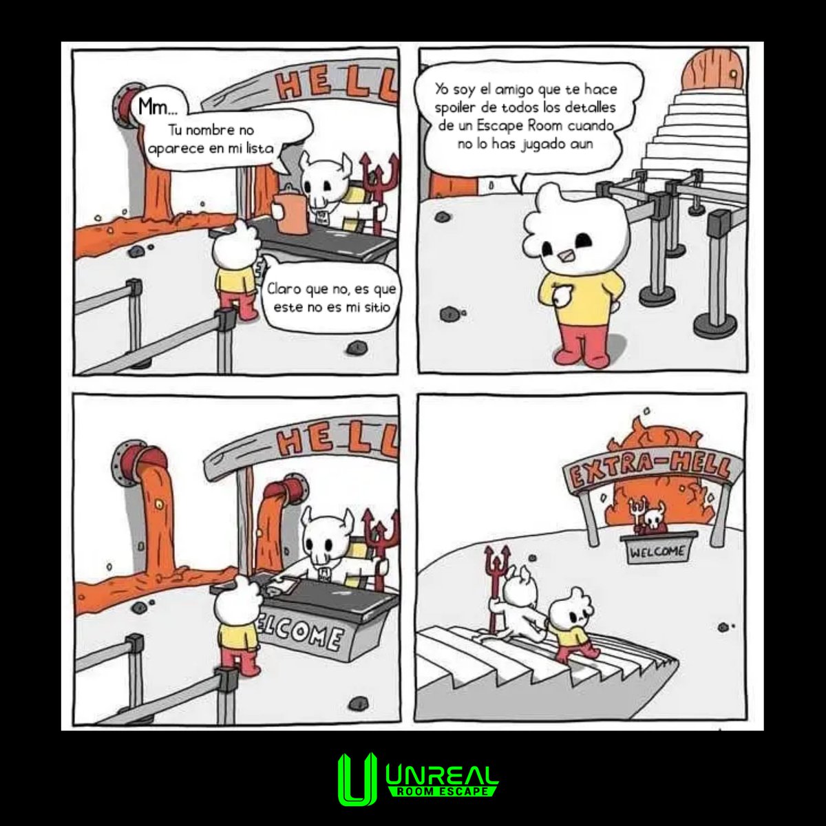 UnrealEscape's tweet photo. 😂 ¿A cuántos de vosotros os ha
pasado que un amigo os ha desvelado cosas de los
#EscapeRooms que queréis hacer? ¡Y sabemos que no
lo hacen con mala fe! Pero no deja de darnos rabia,
¿verdad? 🥺 

#EscapeRoom #UnrealRoomEscape #MemeEscapeRoom #Memes https://t.co/XpQ8f2nObn