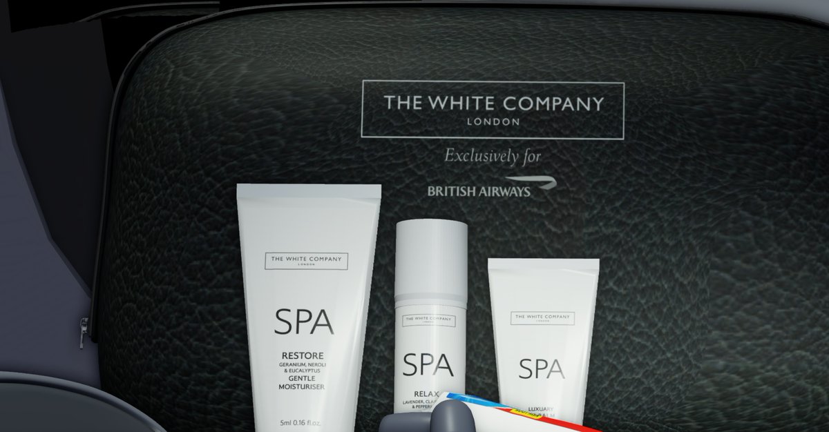 BAVirtualRBX's tweet photo. The White Company provides our Club World customers exclusivity and quality with the amenity kits provided by the Crew on board. Additional products will be available for Club Customers on demand. 

Fly Club World for as low as R$70 on all routes within Europe and Worldwide. https://t.co/DO6Buy0s72