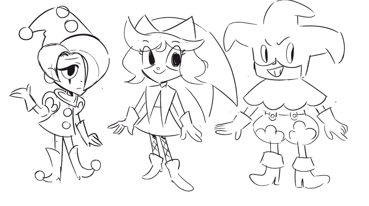 clownin (earlier drafts vs newer sketches) 