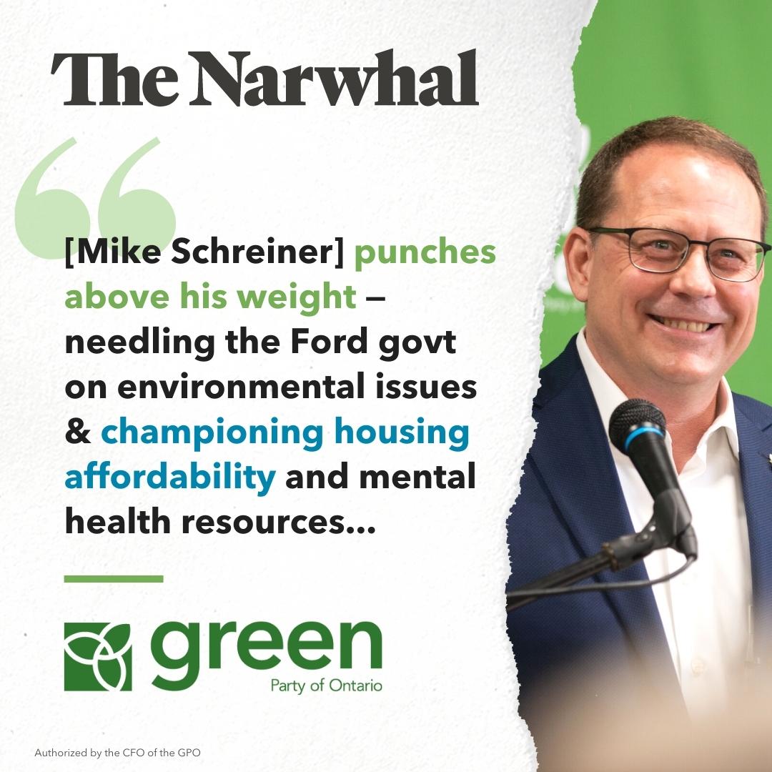 .<a href="/MikeSchreiner/">Mike Schreiner</a> has been a true champion for Ontario 🙌

This June2nd, let's send more Green MPPs to Queen's Park so we can fight for:
🏡 Affordable housing
🌎 Climate action
🧠 Mental health

#VoteGreen 💚
Every single vote counts! 🗳

thenarwhal.ca/ontario-electi…
#onpoli #elxn43