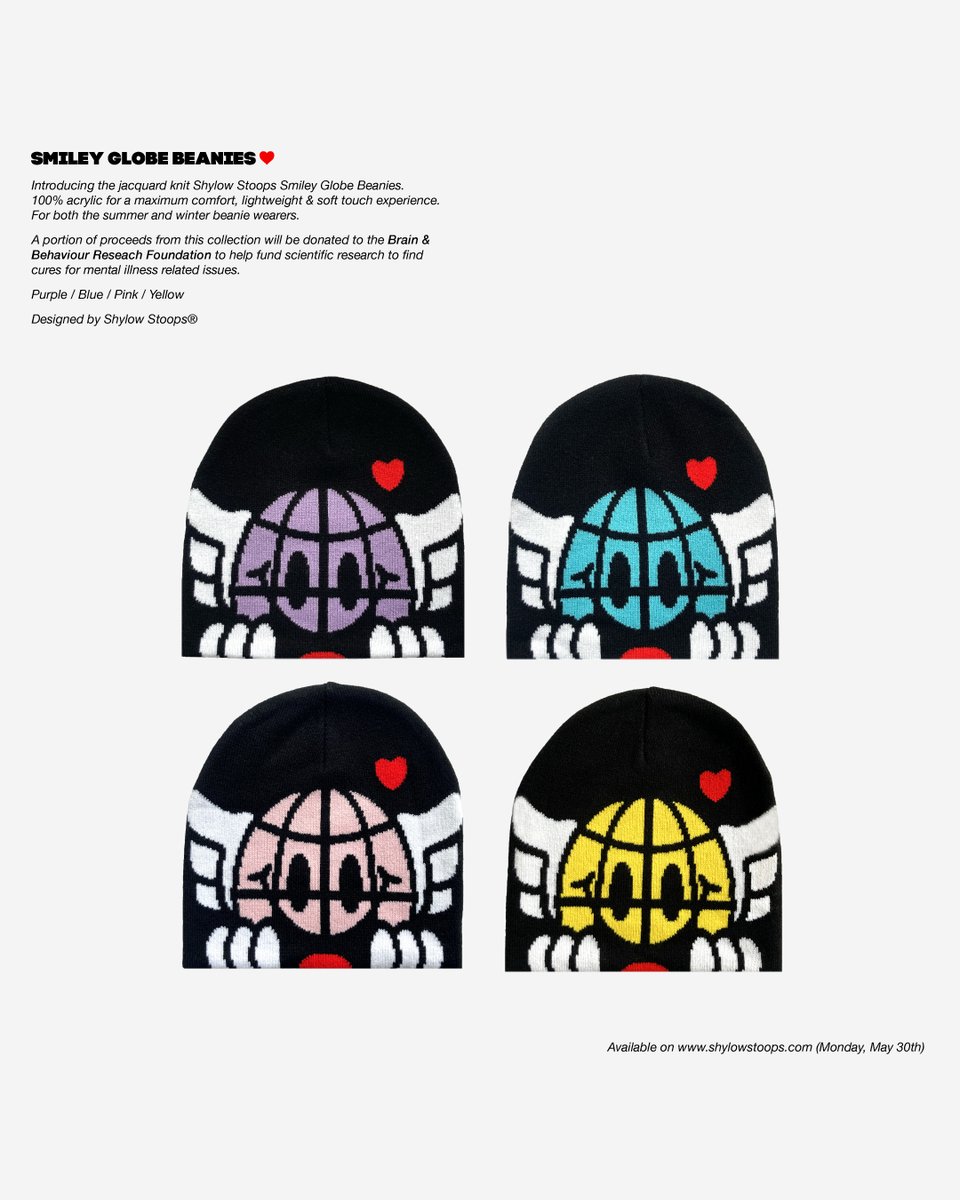 shylowstoops's tweet photo. Shylow Stoops SS22' &amp; M.H.A.M "Smiles &amp; Optimism Trucker Hats" and "Smiley Globe Beanies" available now at https://t.co/guvlHYbU1M

Portion of proceeds donated to the Brain &amp; Behaviour Research Foundation to help fund research to find cures to mental health related illnesses. https://t.co/fHX5j8khUr