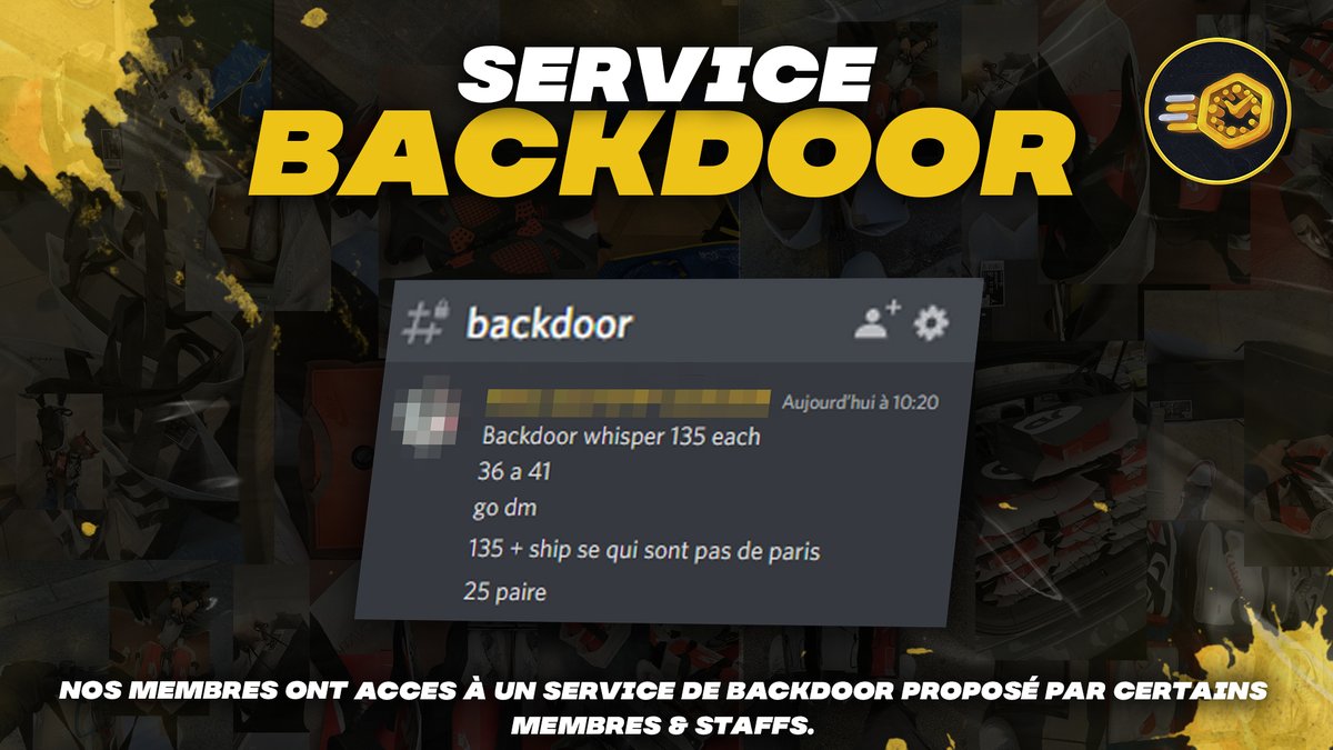 SERVICE DE BACKDOOR POUR NOS MEMBRES

ONLY WITH EARLY COOK
