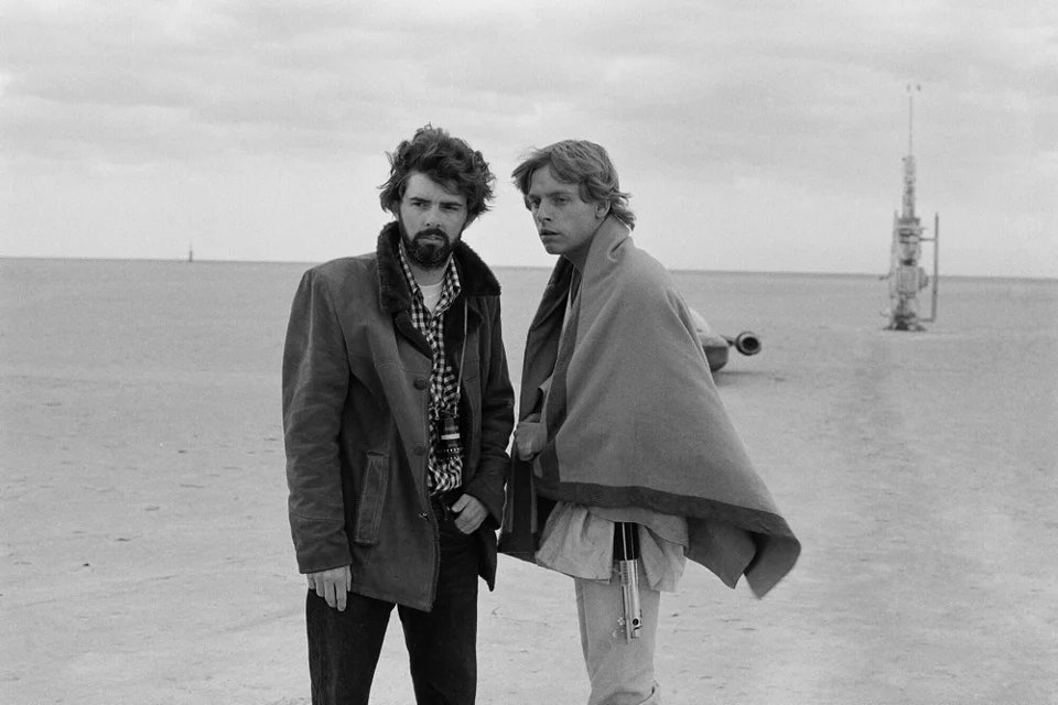 historydefined's tweet photo. George Lucas and Mark Hamill standing together on the set of a New Hope in Tunisia, 1976 https://t.co/SMdM2TTtY6
