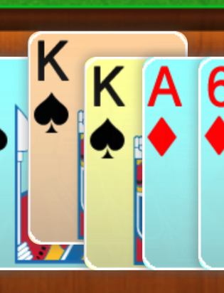 BuracoON's tweet photo. @JefersonLizzot Olá Jeferson! O jogo diferencia as cartas na mão (fundo sem cor), as cartas recebidas (fundo azul), as cartas que você marca (fundo alaranjado), e a carta no topo do lixo (fundo amarelo). Por mais que as cartas sejam idênticas, você só consegue usar a do topo com fundo amarelo. https://t.co/r5bdfjIRvV