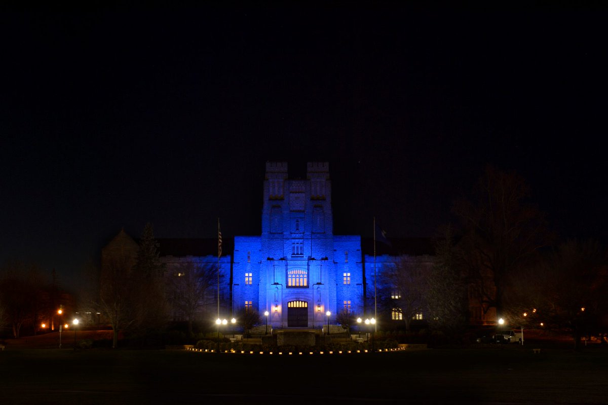 virginia_tech's tweet photo. Burruss Hall will be illuminated blue in honor of the military members who have made the ultimate sacrifice for our country 🇺🇸

The lighting will be visible beginning at twilight ➡️ https://t.co/UYr3qM4S10 https://t.co/olE1ZPeC3U