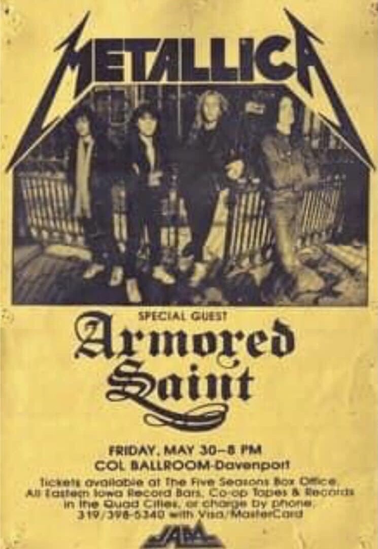 MetSince1981's tweet photo. 📆 En 1986, un día como hoy 30 de Mayo, @Metallica se presenta en el The Col Ballroom de Davenport, Iowa USA 🇺🇸 teniendo como banda invitada a @thearmoredsaint.Tour:Damaged, Inc.
#Metallica #ArmoredSaint #DamageIncTour #FifthMember #MetFans #MetFamily #METALLICAMetalUpYourAss🗡🚽 https://t.co/wyIWHjphk4