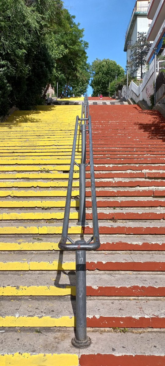 I cinquant'anni (1972-2022) del glorioso Liceo Scientifico G.B. Morgagni di Roma non potevano ricevere regalo migliore, di una ritinteggiata alla adiacente scalinata che da Donna Olimpia sale a viale di Villa Pamphili. 
ROMA, una squadra, una città. ❤💛