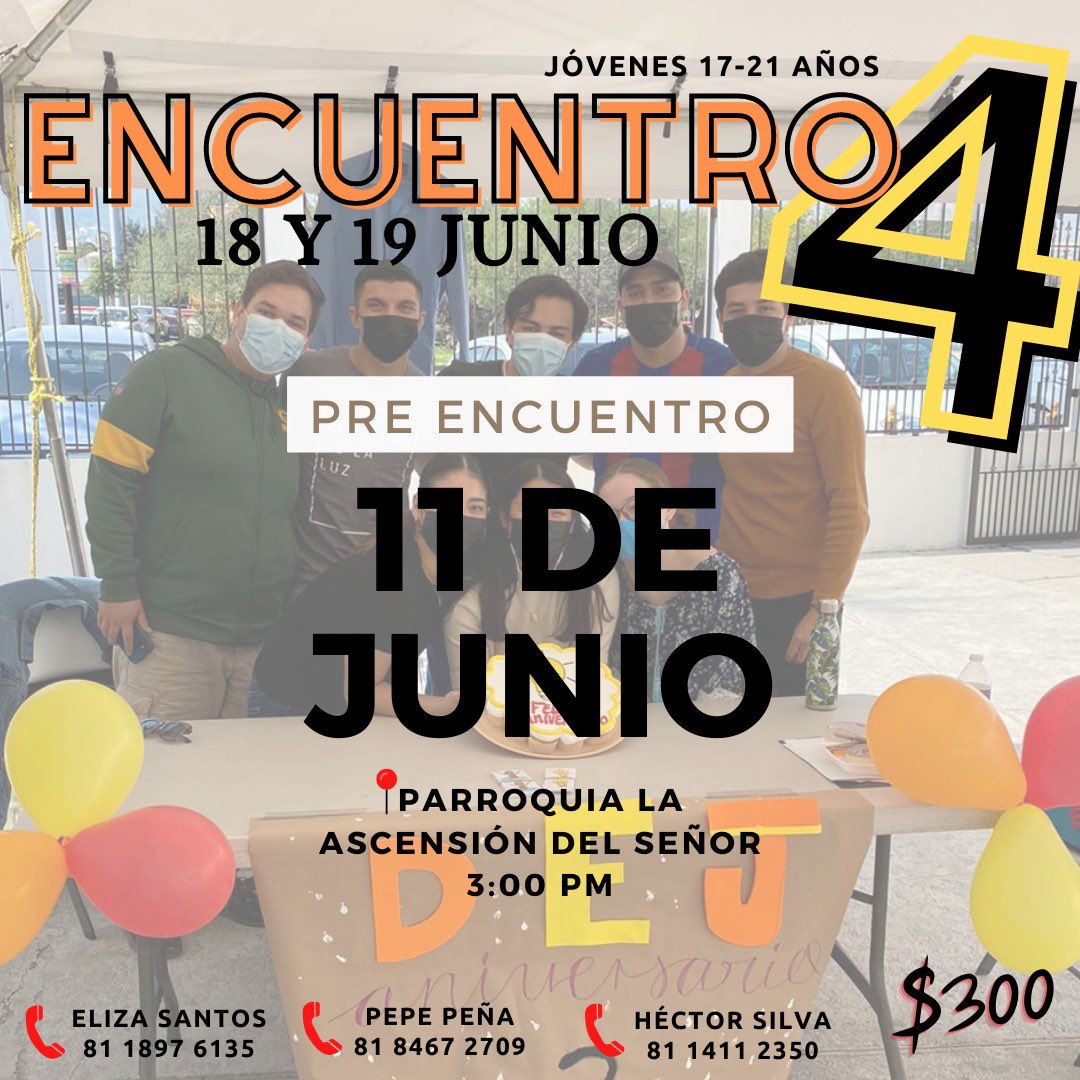 DejAscension's tweet photo. Te invitamos a vivir nuestro próximo encuentro #Encuentro4 💥

Edad: 17-21 años

Info x dm o directamente a los celulares: 

📞 Eliza Santos 81 1897 6135
📞 Pepe Peña 81 8467 2709
📞 Héctor Silva 81 1411 2350 https://t.co/40F5e0oYuU