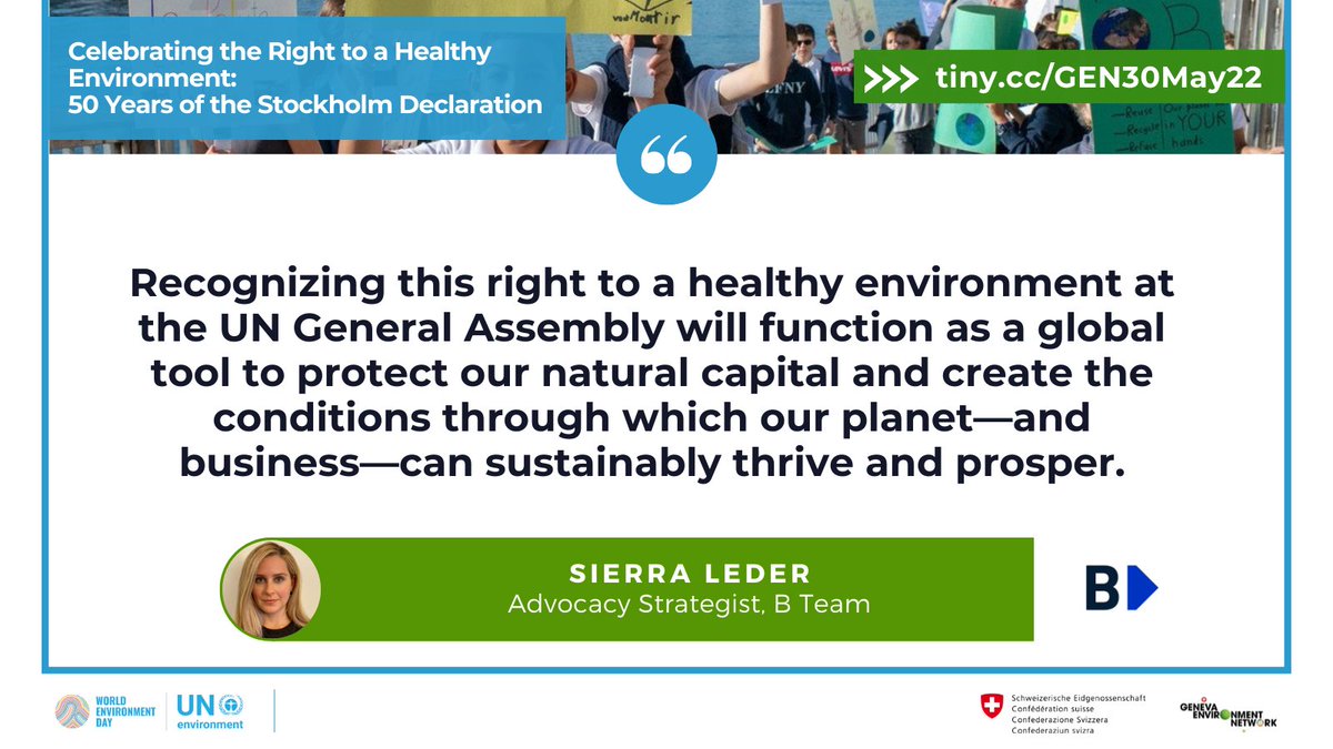GENetwork's tweet photo. From accountability measures to due diligence, the role of business are crucial in the recognition of the #Right2Environment, says Sierra Leder of @thebteamhq. https://t.co/RhWOdgk7B3