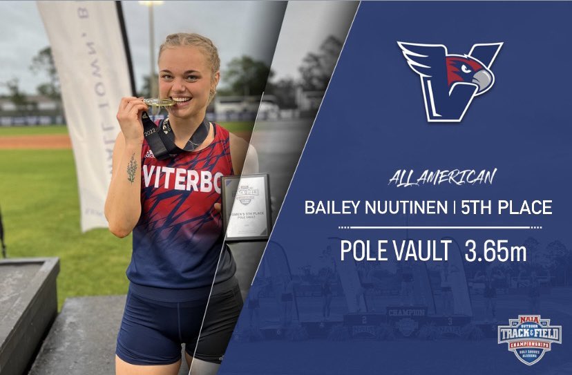ViterboXCTF's tweet photo. The pole vault 👸🏼 Bailey Nuutinen continues to assert her dominance on the throne! 

🔹ALL-AMERICAN 🏅
🔹5️⃣th Place
🔹Lifetime PR (3.65m / 11' 11.75") 📈
🔹Re-broke her own SR ⛓
🔹Seeded 17th 🤯
🔹Took 13 total vaults 😳

What does she have in store for us next year? https://t.co/m99svq61JZ