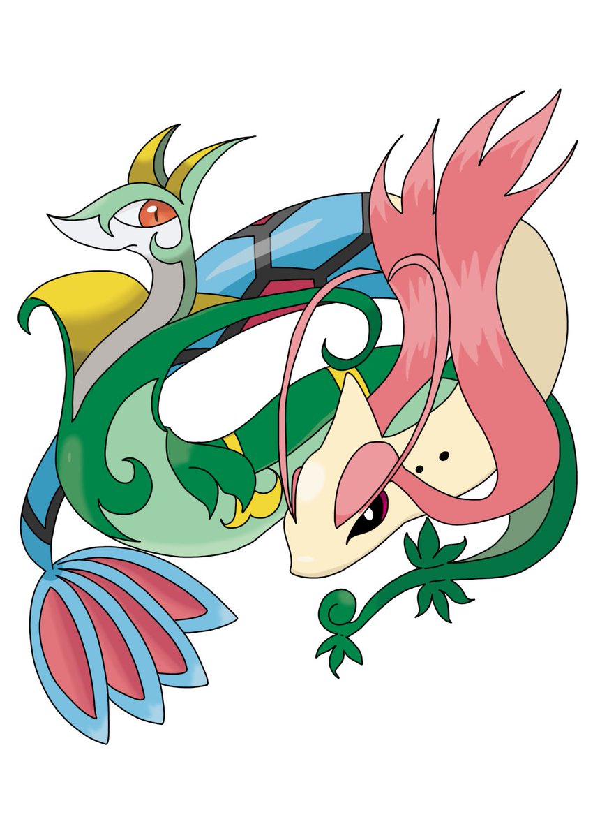 ポケモンイラスト #ジャローダ #ミロカロス 貴族と美人