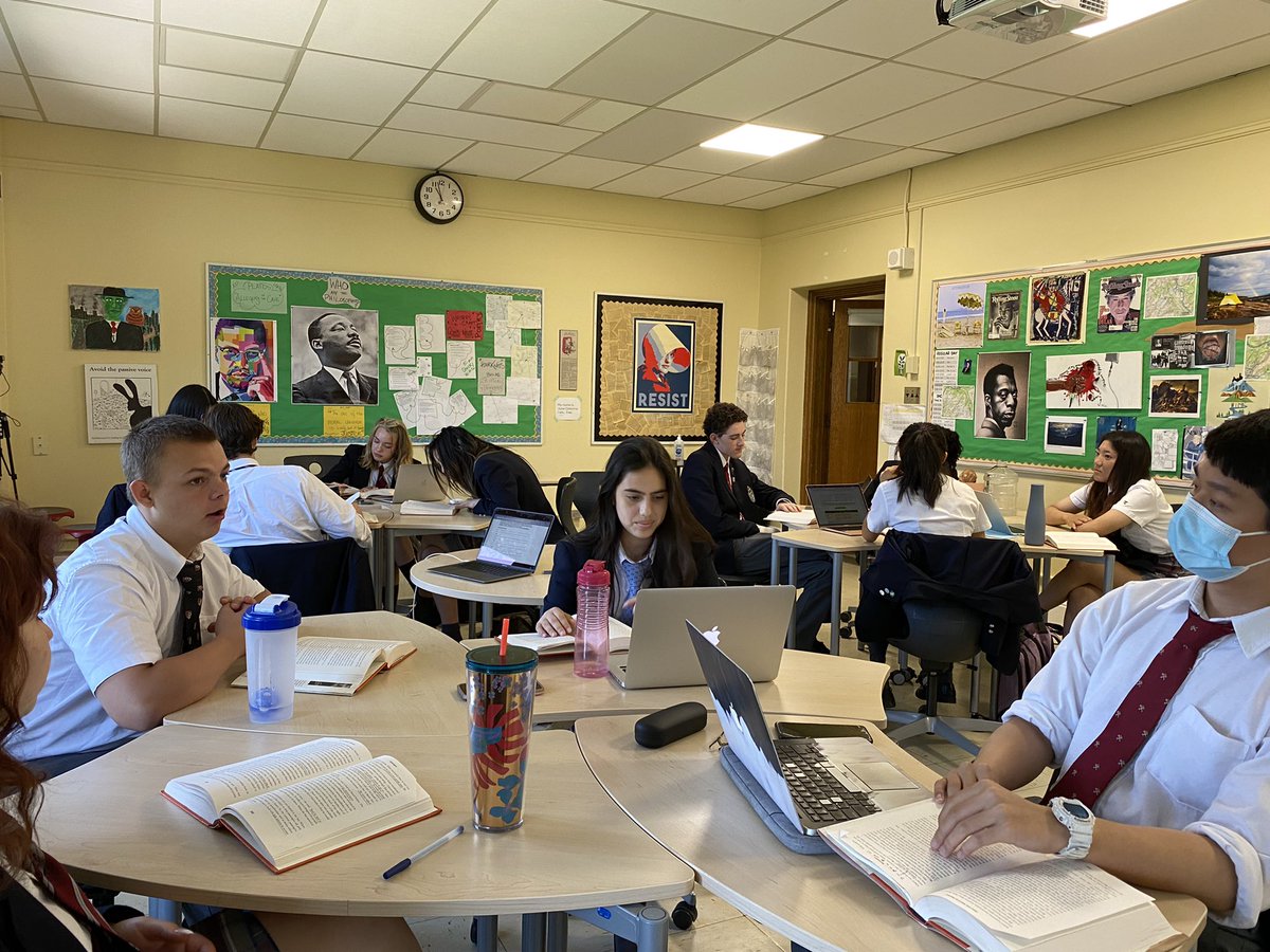 brentmhurley's tweet photo. Student-led discussions on #HowTheWordIsPassed to finish the year. Great ideas and connections being made! #clintsmith #harkness #aplang https://t.co/VBNmeKAQXa