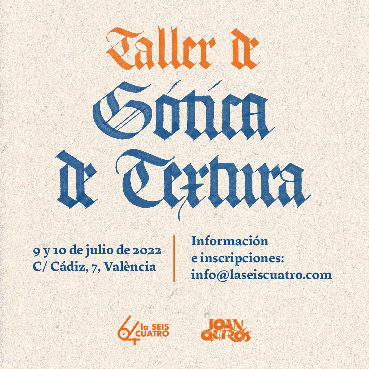 El próximo mes de julio impartiré un taller de Gótica de Textura en <a href="/laseiscuatro/">la seiscuatro</a>. Te dejo más info en el enlace 👇
joanquiros.com/blog/taller-go…