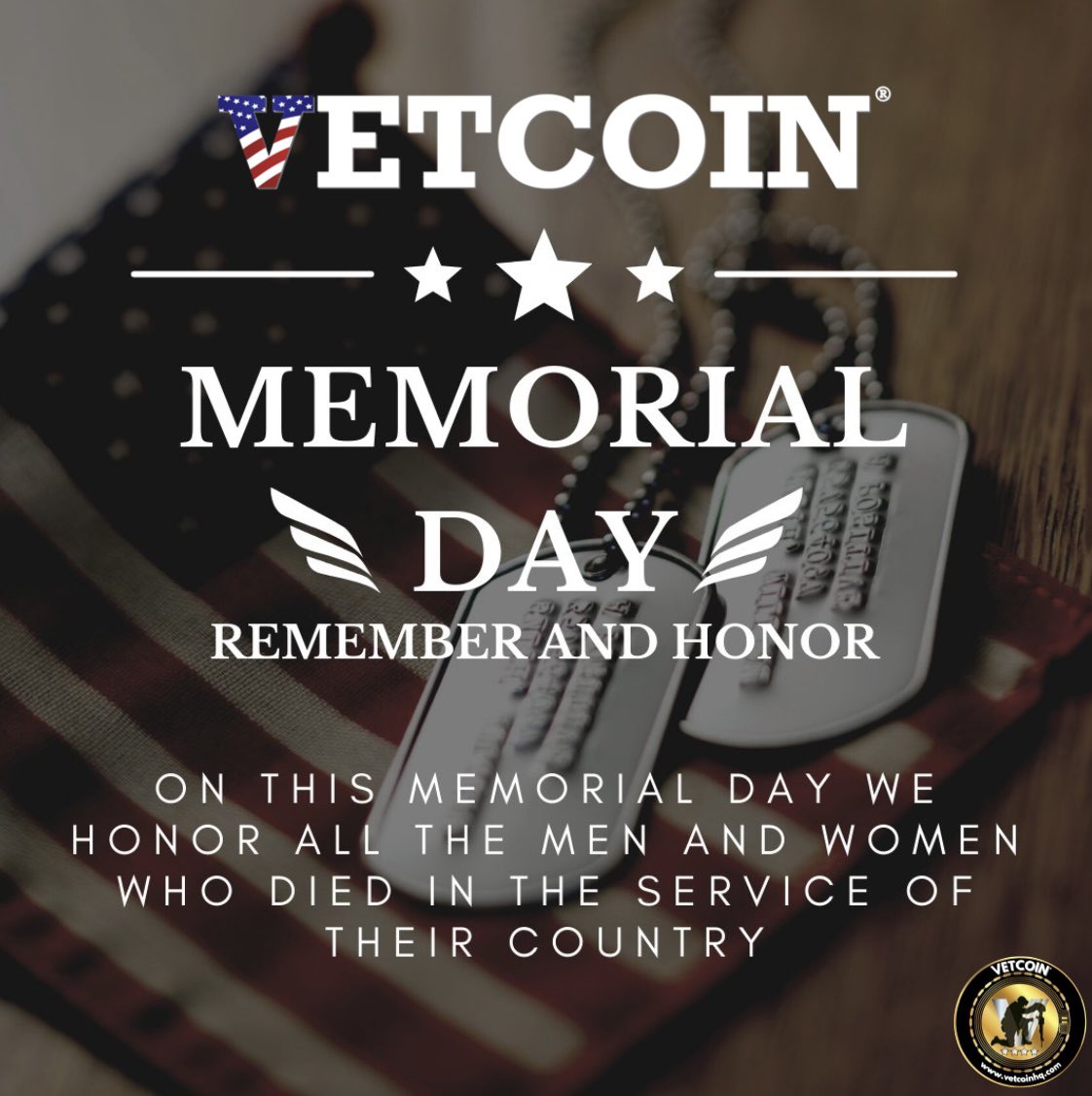 vetcoinhq's tweet photo. Remembering and Honoring all the men and women who gave their lives in the service of their country. Get your FREE 30 VetCoin (VTC) Airdrop by simply sending your Metamask Wallet Address in the comments section below and sharing this post so that more would remember. 🇺🇸 https://t.co/S74I9w5Xal