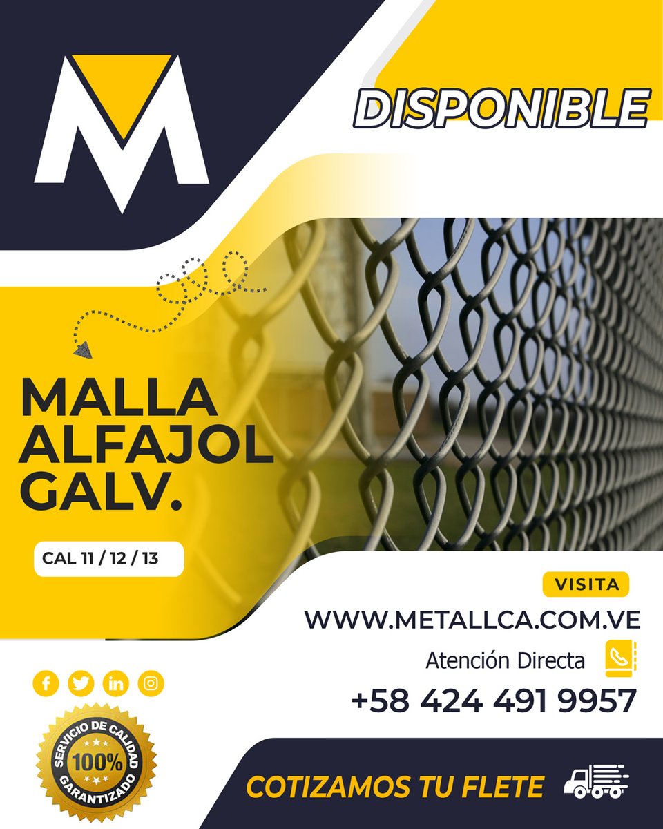 ¿Necesitas adquirir una #malla, pero no sabes cuál es la que te conviene?

Contáctenos vía telefónica a través del Telf.: +58-424-4303704 o si gustas por WhatsApp al +58-424-4919957 
#mallaalfajol #mallaviclon #mallaciclon 
3 sem