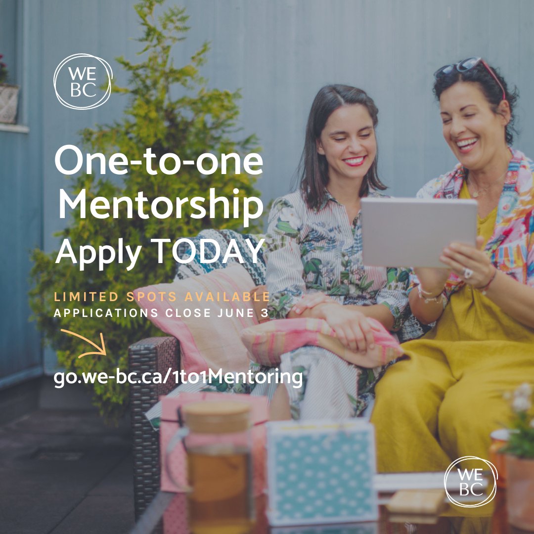 📣 Alert 📣 Our One-to-One Mentoring Intake is now OPEN! Get matched with an experienced entrepreneur to support you and transform your business journey for the better. Applications are open until this Friday, June 3—Learn more and apply at go.we-bc.ca/1to1Mentoring