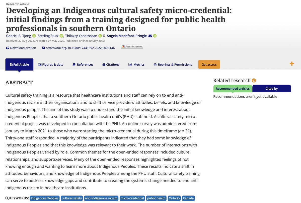 amplabresearch's tweet photo. Read our latest article! 

Developing an Indigenous cultural safety micro-credential: initial findings from a training designed for public health professionals in southern Ontario

#culturalsafety #indigenoushealth #ontario #publicheatlh #published #academia @armp71 https://t.co/FeRosgtKFz
