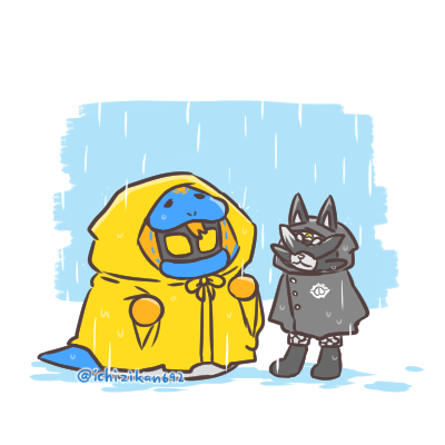雨が降っても カッパを着た姿が描きたくて。 