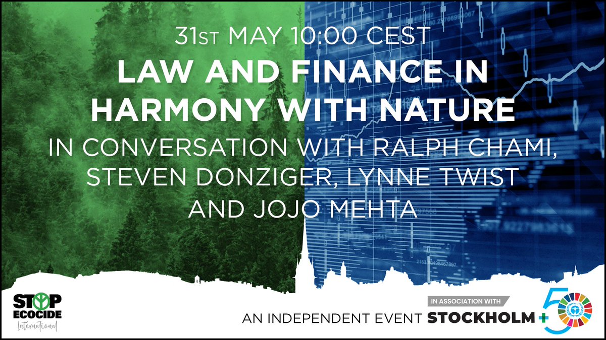 EcocideLaw's tweet photo. Our official #Stockholm50 side events are starting tomorrow! Beginning with an in-depth conversation with financial economist #RalphChami and global advocate @Jojo_Mehta discussing legal and financial solutions to protect keystone species and ecosystems.
https://t.co/hdM4eCiImf https://t.co/xPTJdhRWYg