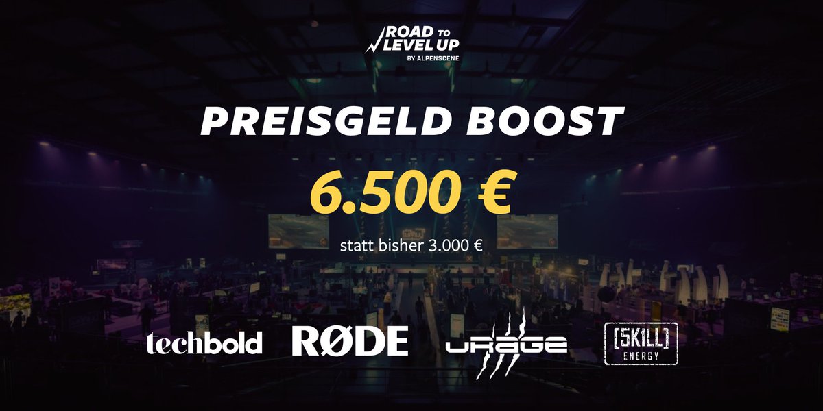 Historisch🥳
Dank unserer großartigen Partner in diesem Jahr können wir das Preisgeld auf ein noch nie dagewesenes Niveau anheben 💸 
Auf dem <a href="/levelupsalzburg/">LEVEL UP - The Gaming Festival</a> werden 6.500 Euro ausgespielt 🔥
🌐 alpenscene.pro
#roadtolevelup  
#levelupsalzburg
#rode
#BoostYourSkill