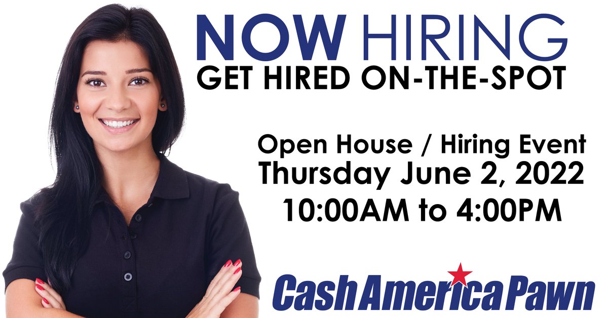 FirstCashInc's tweet photo. Now Hiring - We are hosting an in-person Job Fair for ALL our Austin Texas location on June 2, 2022. Apply TODAY using indeed by clicking on this link: https://t.co/YiZV9tFZya https://t.co/B6MC2U9FiD