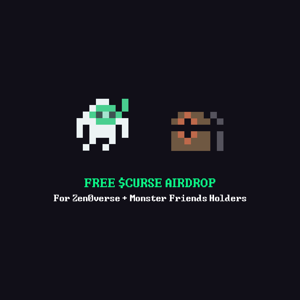 zen0m's tweet photo. @CursedMikes 🎁 Zen0verse and Monster Friend holders are entitled to a free airdrop of $CURSE. 

Holding multiple Zen0verse pieces, or a Monster Friend, will entitle you to a bigger drop!

Form here 👉 https://t.co/XmJvZgQ8iE
Closes in 48hr (June 1st / 1600 UTC) https://t.co/dJGGqmW9aM