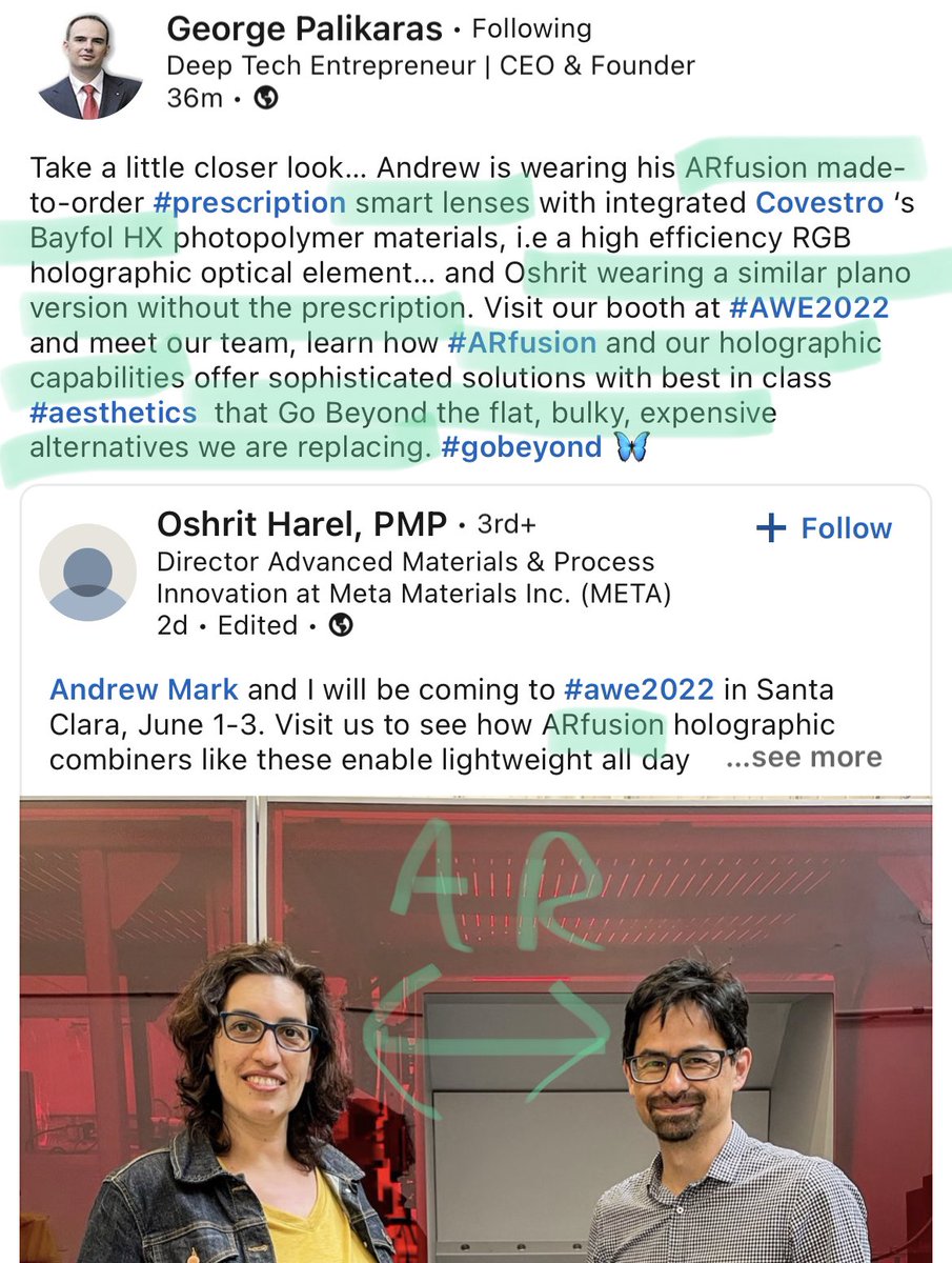 FuzzyMunky_'s tweet photo. $MMAT #METADD ARFusion Lightweight Glasses👽😎🦋

Arfusion made-to-order prescription smart lenses with integrated COVESTRO (partner) Bayfol HX photopolymer materials! -GP

- Custom made augmented reality glasses
- Universal lenses fit prescription frame
- Replacement for old-gen https://t.co/ibNeybJBOw