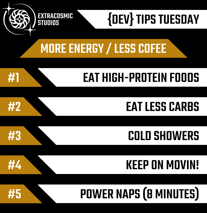 ExtracosmicS's tweet photo. In last week's #DevTipsTuesday we encouraged you to be careful with your coffee if you want to be a healthy dev. 

Soo this week we decided to give some tips from our personal experiences on how you might do that 🙌

#ExtraCosmicStudios
#gamedeveloper #gamedevelopment #indiedevs https://t.co/BOwqNk5ujm