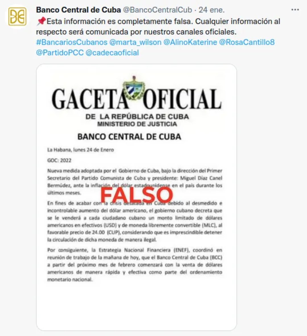 BCamaguey's tweet photo. #BandecAlerta ⚠ sobre #FakeNews en redes sociales y medios digitales sobre la venta de divisas en #Cuba, la que fue desmentida por segunda ocasión por nuestro @BancoCentralCub.
👀 No se deje engañar, siga nuestros canales oficiales❗️
#BandecNoSeDetiene
#25AñosPoniendoCorazón https://t.co/ZMNRdNaDkK