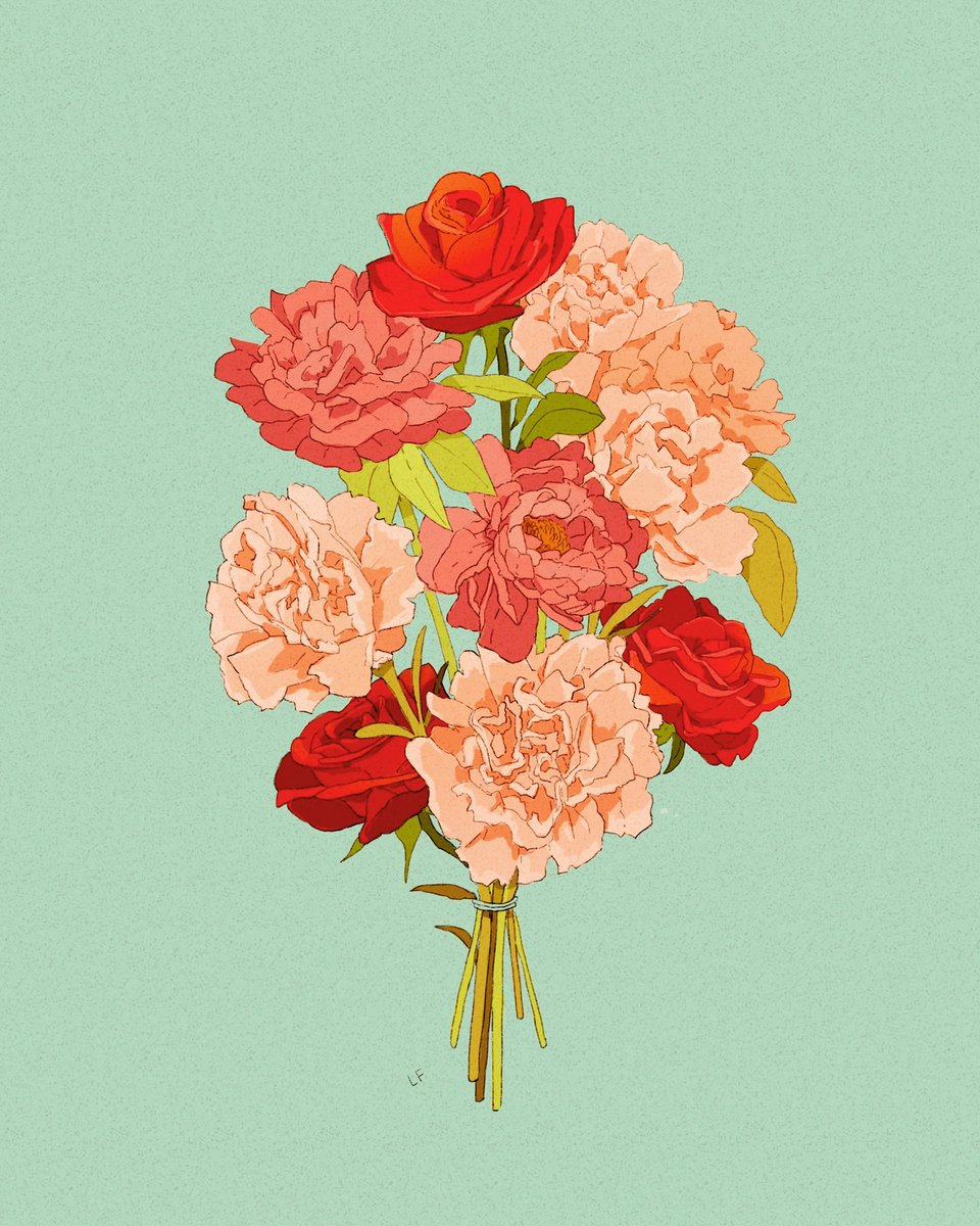 「Carnations, roses, and peonies commish 」|Libbyのイラスト