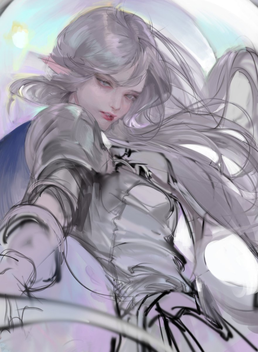 1girl solo pointy ears long hair elf elezen looking at viewer  illustration images
