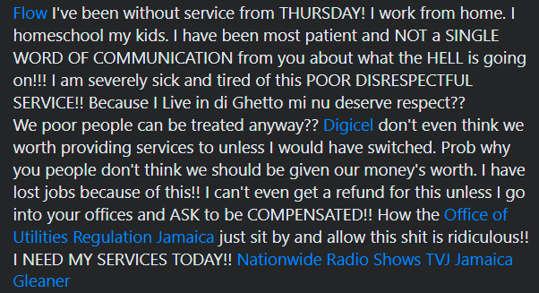 janZconceptZ's tweet photo. @Sparkiebaby @AndrewHolnessJM @FLOWJamaica @JamaicaGleaner @JamaicaObserver @DIGICELJamaica @TheOURja  I'm tired of this ill-treatment! Need my services!!! https://t.co/Dhce9acR52