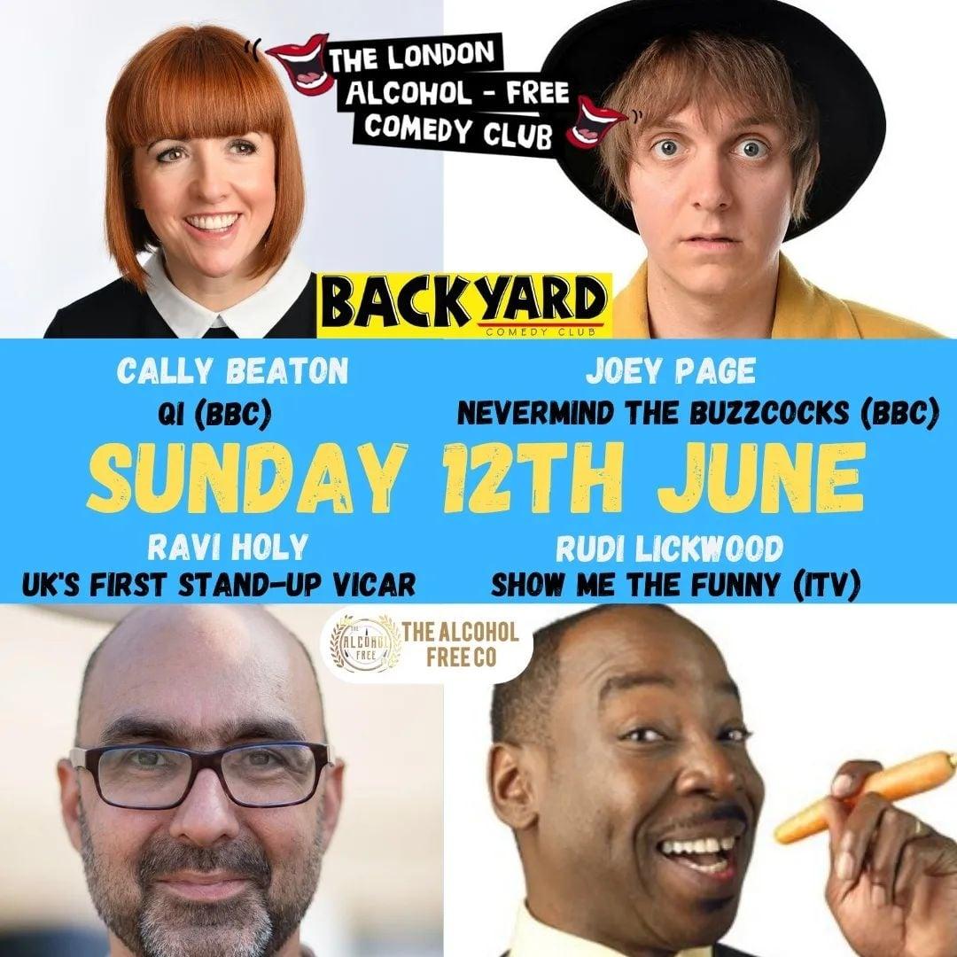 Have you booked yet? Join us Sunday 12th June for the afternoon at #thelondonalcoholfreecomedyclub and Sober Laugh Out Loud with us ! Joining us are the funny bones of @callybeaton @thejoeypage @raviholy @rudilickwood Tix - link in bio :) #alcoholfree #soberevent #sobercurious