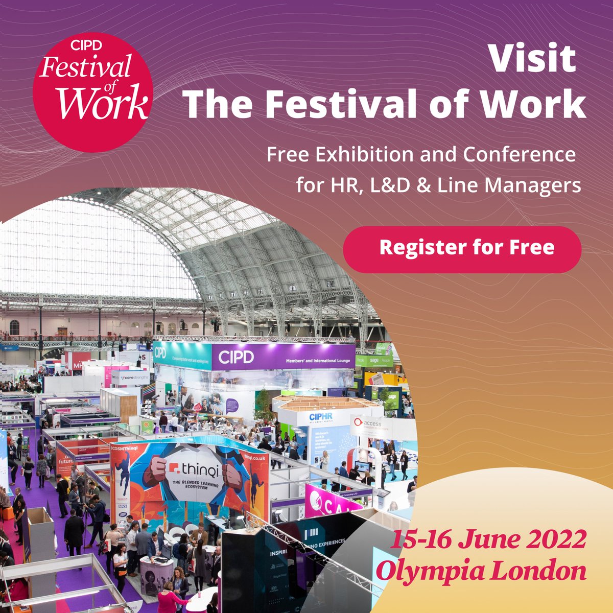 Join the <a href="/CIPD/">CIPD</a> #FestivalofWork free Exhibition in London Olympia on 15-16 June. Explore what the future of work looks like. Register today for your free ticket: bit.ly/3LJnXqk