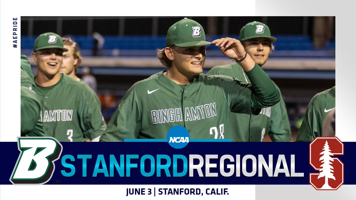 AmericaEast's tweet photo. DANCING TO CALIFORNIA!

@BinghamtonBASE will head out to face the No. 2 overall seed @StanfordBSB on Friday!

#AEBASE | #AEChamps | #BingPride https://t.co/jeWXvyYowF