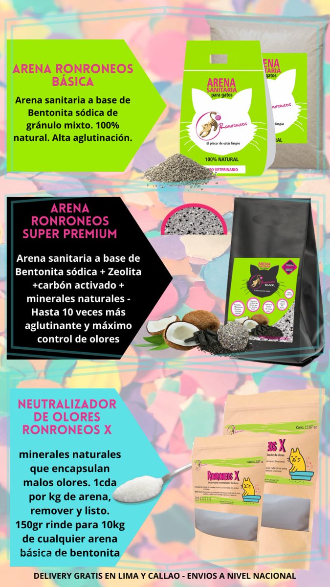 RonroneosPeru's tweet photo. Queridos #Catlovers, ya 9 años llegando a sus hogares con la mejor calidad en insumos 100% naturales sin aditivos químicos ni preservantes.
Nuestras 𝗔𝗥𝗘𝗡𝗔𝗦 𝗦𝗔𝗡𝗜𝗧𝗔𝗥𝗜𝗔𝗦 𝘆 𝗡𝗘𝗨𝗧𝗥𝗔𝗟𝗜𝗭𝗔𝗗𝗢𝗥 𝗗𝗘 𝗢𝗟𝗢𝗥𝗘𝗦. Info. Imbox https://t.co/JT2ti9mNRD