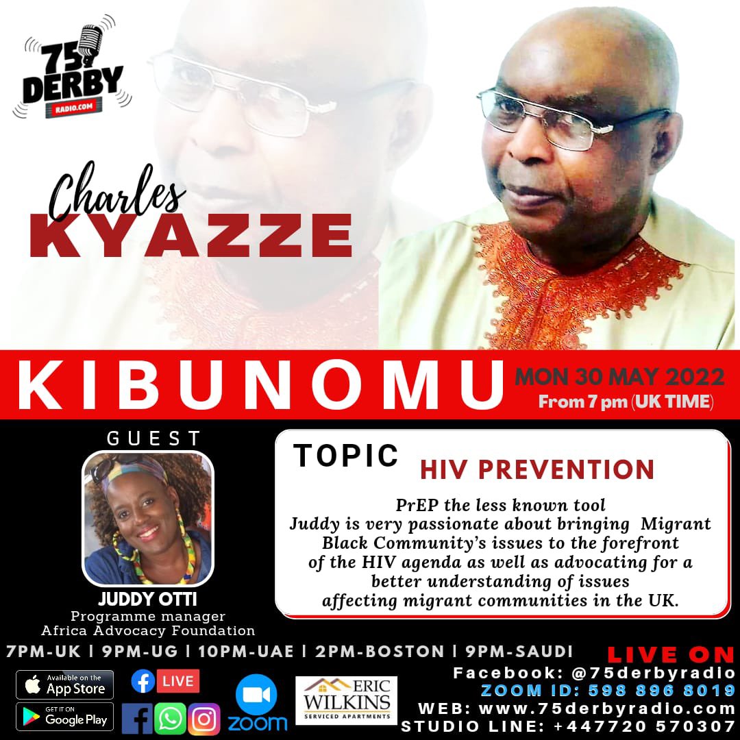 africadvocacy's tweet photo. Today at 7pm UK time our beloved colleague @Juddy14536289 will be guest at 75 Derby Radio. An interview about #PrEP tune in @ https://t.co/v9bPUQwdXV or join via zoom https://t.co/W1Fa4XNywI @LewishamCouncil @prepnprejudice #HIV #prevention https://t.co/N6i0aB8N8F
