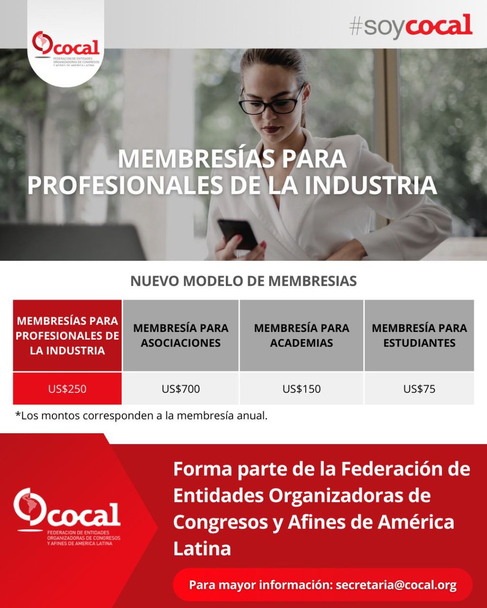 #industriadereuniones | <a href="/COCAL_ASOC/">#SoyCocal</a> , lanza nuevo modelo de membresías EXPANDIENDO sus comunidad de Profesionales.  

BIENVENIDAS membresías individuales. 

Identifica TU CATEGORÍA y ÚNETE(bit.ly/3PLc1Y9). 

#SoyCocal, Asociación de Latinoamericanos para Latinoamericanos