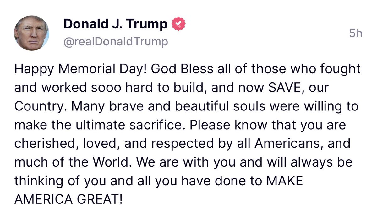 RSBNetwork's tweet photo. A Memorial Day message from President Trump https://t.co/nYLCcLyp8M
