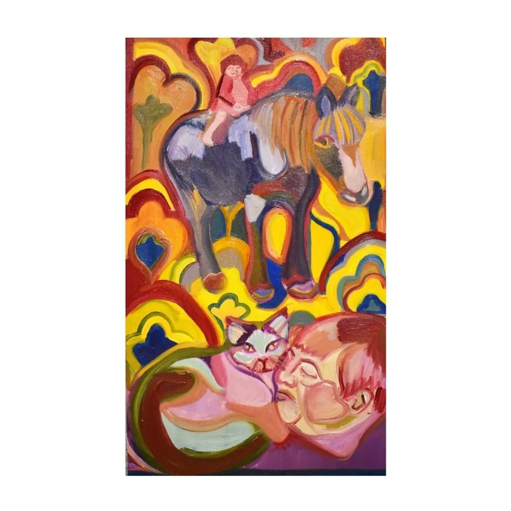 Reynoldspaintin's tweet photo. Finished ✨️
'Quit Horsing Around At Home'
Oil on canvas.
May 2022.
(Lost my measuring tape somewhere in the studio dimensions soon...)
#contemporarypainting
#paintingmemories
#figurativeart
#paintingfromcollage
#ArtistOnTwitter
#emergingpainter
#oiloncanvas https://t.co/pLNZ2K47B4