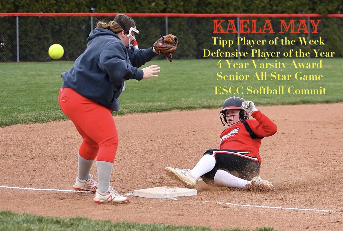 So proud of this Senior￼ Softball player who gave it her all every game every inning every pitch. Congrats <a href="/kaelamay1/">kaela may</a> on a fantastic season! Goodluck in the Senior All-Star game on June 9 and best wishes beyond at <a href="/ESCCSoftball/">Edison State Softball</a>! Hometown proud!#TIPPSB #DefPOY #Baller #InTheDirt
