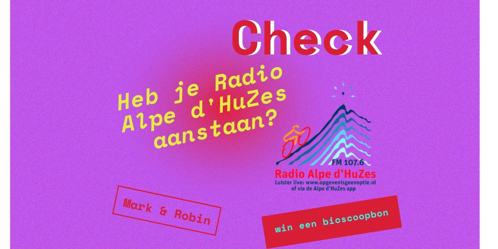 Ad6Radio's tweet photo. Mark checkt of je de (auto)radio aan hebt staan op Radio Alpe d'HuZes FM 107.6.
Mocht dit zo zijn dan win je een Bioscoopbon, anders maar moet je dan € 5,00 (natuurlijk mag je ook meer) doneren! aan een willekeurige deelnemer van Alpe d'HuZes  😀
#ad6 #ad6radio https://t.co/pkMdrhAWS9