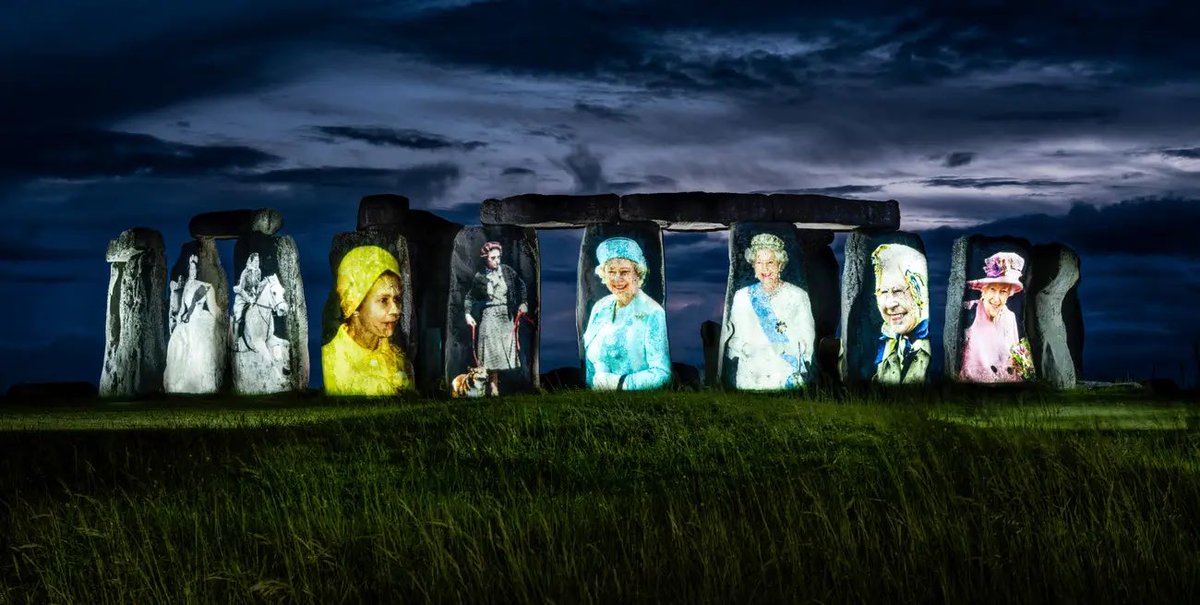 Portraits of the Queen are projected onto #Stonehenge in honor of her 70-year reign!