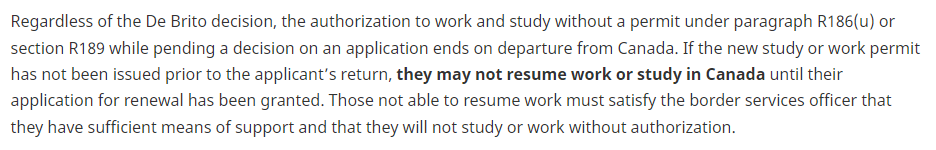 smeurrens's tweet photo. A visitor applying for a work permit who has interim work authorization can travel abroad and re-enter Canada without losing the ability to work. 
But, a work permit extension applicant who travels while on maintained status cannot work on re-entry. 🤔🤷‍♂️
https://t.co/EEgiosUHbY https://t.co/6s8LmYLeJO