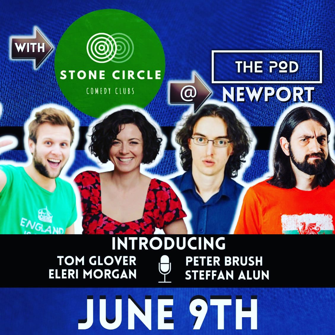 Join us for our next comedy night - Thurs 9th June, 7pm🤩

@tomglovercomedy <a href="/peterbrush_/">Peter Brush</a> @steffanalun &amp; Eleri Morgan are bringing the laughs, you bring the hunger &amp; the thirst🍻🍔

Tickets on sale now. Visit stonecirclecomedy.co.uk (link in bio). £10 entry, £15 entry + cocktail.