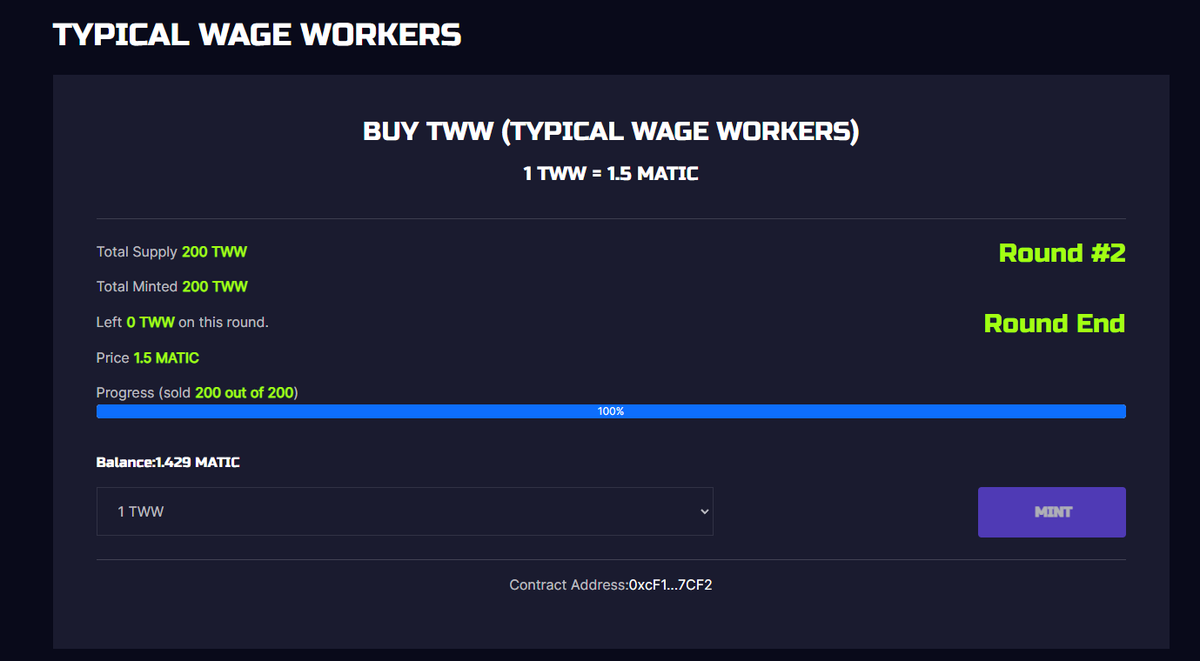 TeamFungibless's tweet photo. I am very happy to share this news. TWW's Minting Round 2 has ended. 100 units were sold for 1.5 MATIC each. In Round 3, the price will go up a little more. In addition, we will provide a function to minting with FUNGI Token, which can be obtained by staking TWW.

#NFT #minting https://t.co/aFpnLpIZLR